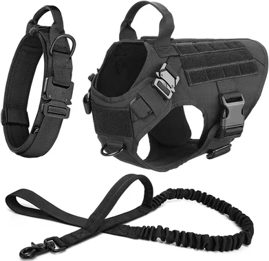 Uplift Curations Tactical Dog Harness Collar And Leash Set For Large Dogs With No Pull Control l black Set
