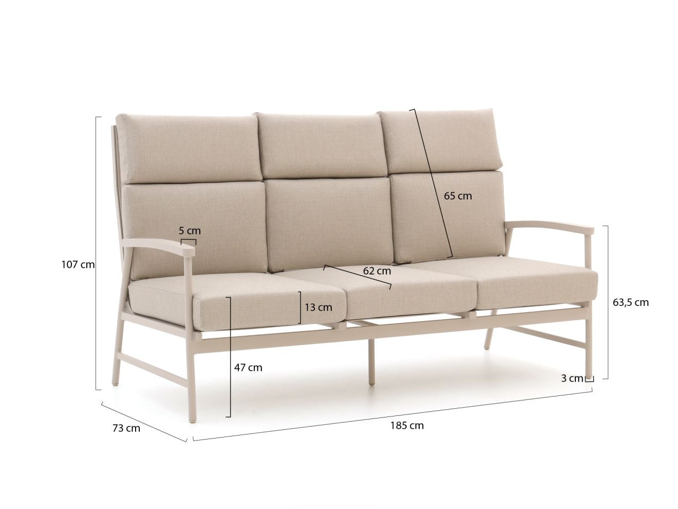 Bellagio Loungebank voor 3 personen in beige aluminium met textiel