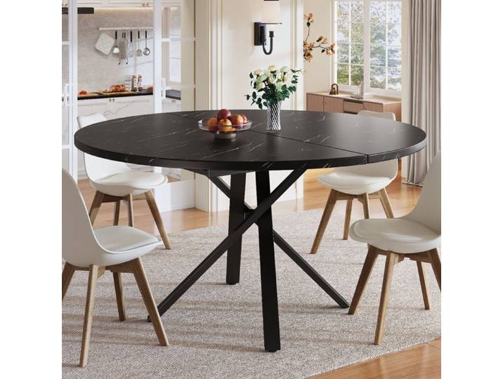 Table ronde extensible effet marbre 100 à 140 cm noir