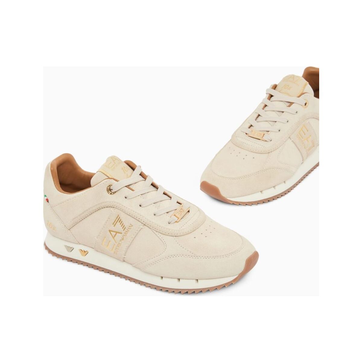 EA7 Sneaker - Sneaker Black AND White 10TH Anniversary COW Suede fog+gold+honey (MZ567) 7 7X000648 AF17465-MZ567-7