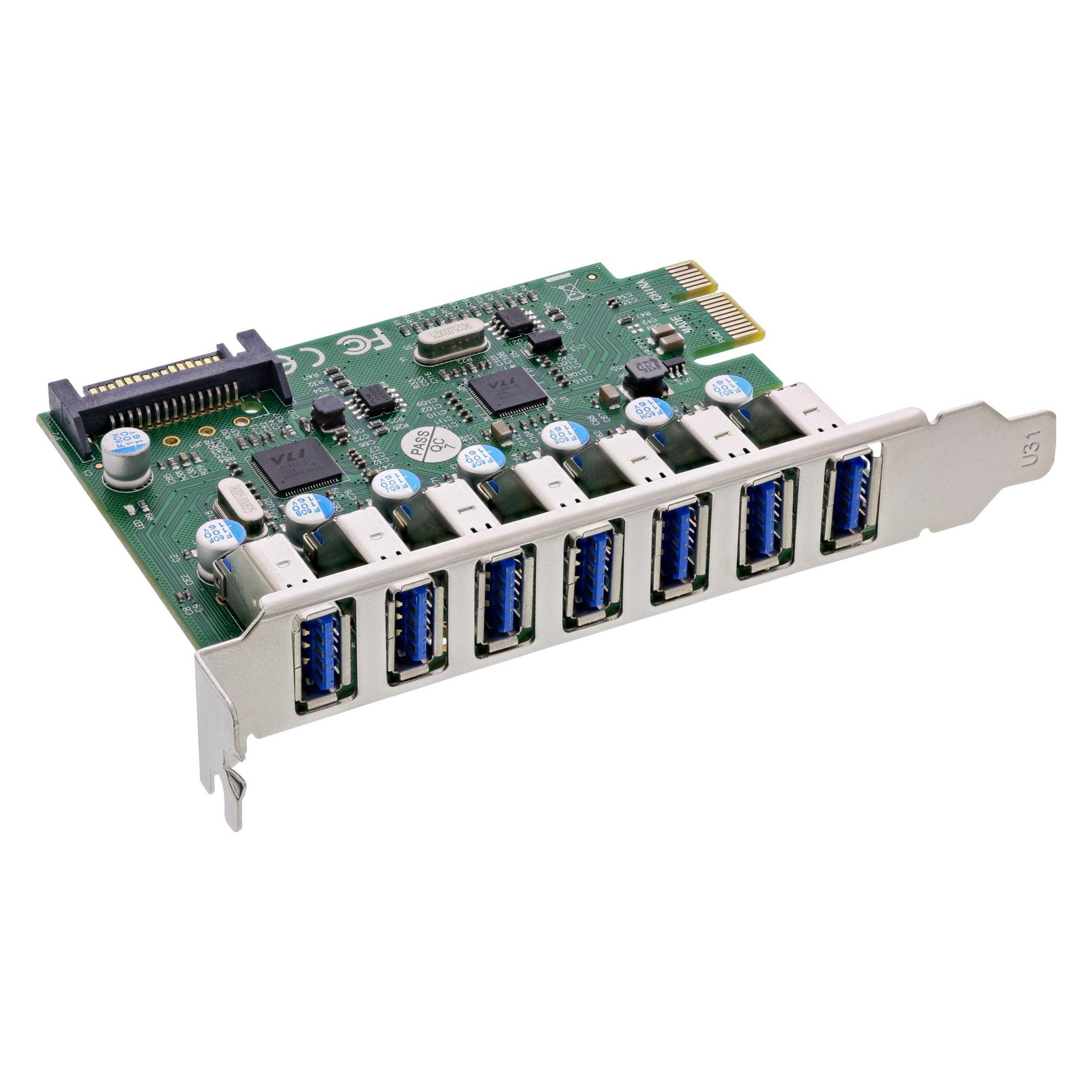 InLine Schnittstellenkarte, 7x USB-A 3.2 Gen.1, PCIe, mit SATA Stromanschluss (76661L)