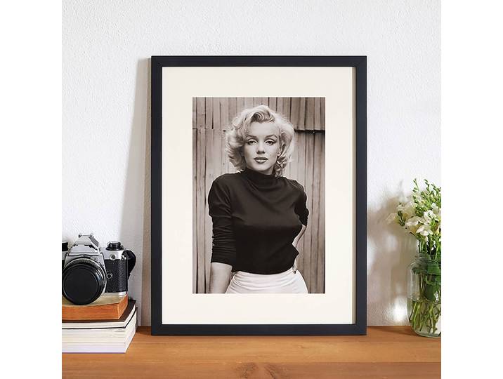 Tableau déco Marilyn Monroe III Cadre : hêtre massif verni Revêtement : plexiglas Blanc/Noir 32 x 42cm