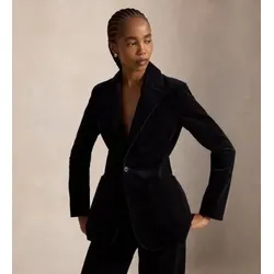 Polo Ralph Lauren für Damen. 211B17221001 Einreihiger Blazer aus schwarzem Cordsamt (40), Lässig, Baumwolle