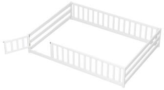 Costway Full Size Floor Bed with Full Length Safety Guardrails-White