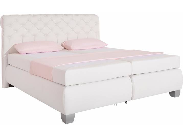 Boxspringbett, Kunstleder, Weiß, 214×230 cm, 7-Zonen-Federkernmatratze, Klassisch, Hapo