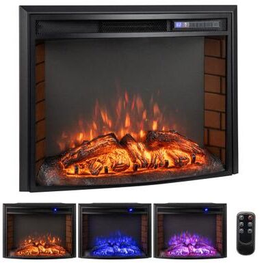 Costway Curved Recessed Electric Fireplace Insert with Remote Control and Overheat Protection-26 Inch