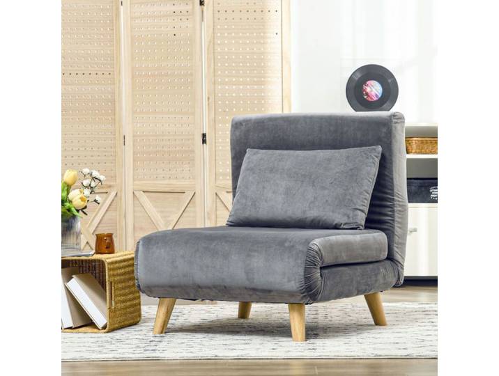 Canapé convertible en velours gris avec coussin dossier réglable