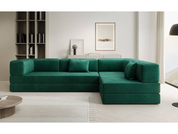 Designer Ecksofa Lazy in Samt - Grün - Rechts - Samt - Luxusbetten24
