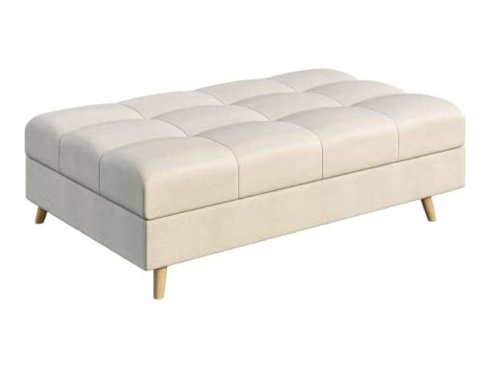 S-Style Möbel Monaco Hocker Skandinavische Moderne Hocker Mikrofaser Stoff Praktisch 118cm x 73cm x 40cm Vier Beine Beinhöhe 10cm Hochelastischer Polyurethanschaum Farbe Ecru