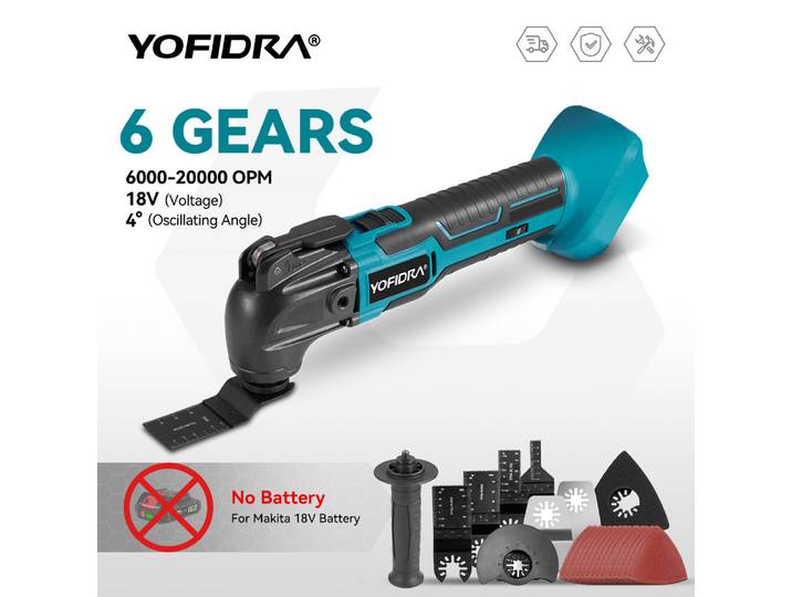 YOFIDRA 600W outil multifonction oscillant 20000PM scie électrique tondeuse coupe outil électrique pour le travail du bois pour batterie 21V 18V