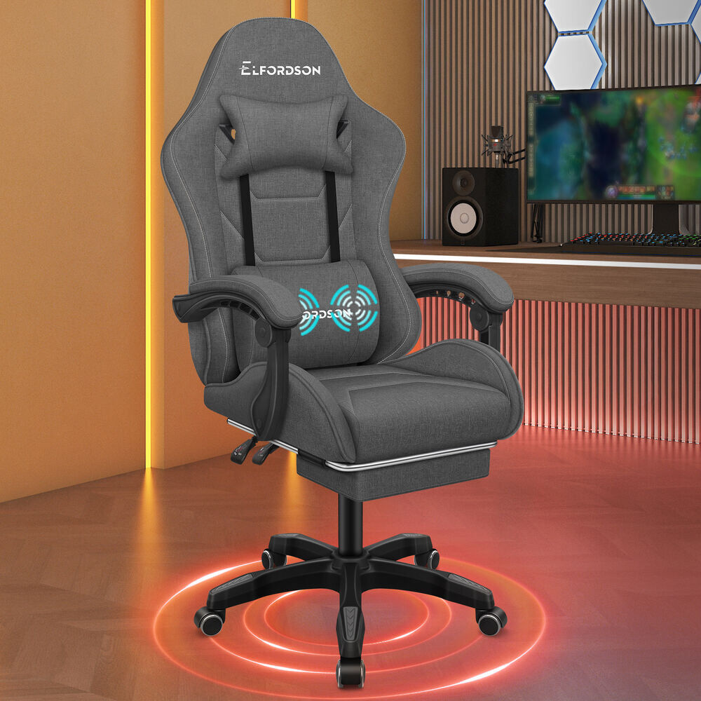 Brayden Studio Fabric Gaming Chair with Headrest Dark Grey 114cm H X 68cm W X 68cm D