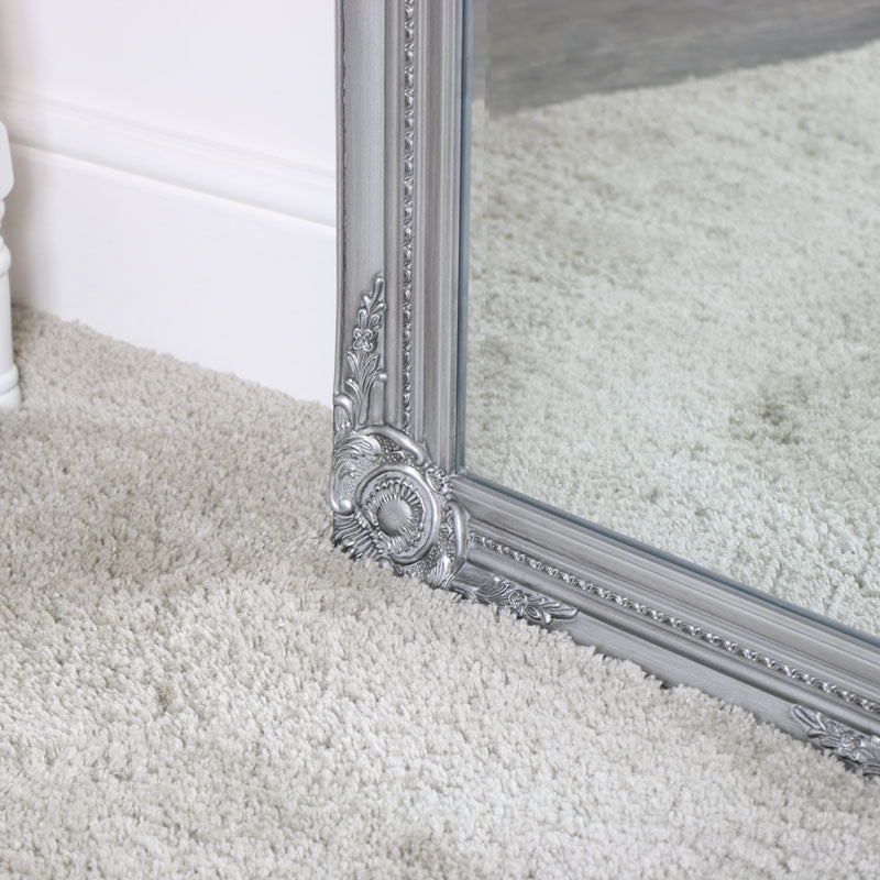 Tall Silver Ornate Bevelled Mirror - 47cm x 142cm Glass, Wood, Resin