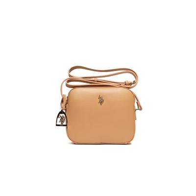Schultertasche U.S. POLO ASSN. "JONES CROSSBODY BAG Damen", Damen, Gr. B/H/T: 6cm x 16cm x 6cm onesize, beige (camel), Polyurethan, Taschen Schultertasche, Schultertasche Damen, kleine Handtasche, Fashion, Lifestyle, Sale