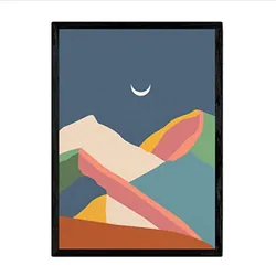 POSTER Bunte Nachtberge A3 Schwarzer Rahmen