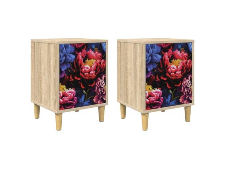 fsahslih 2er Set Nachttisch Kiel Sonoma-Eiche 36 x 33 x 50 cm Moderne Beistelltische fürs Schlafzimmer mit 2 Türen, erhöhten Füßen für Trockenheit und stabiler Wandbefestigung.