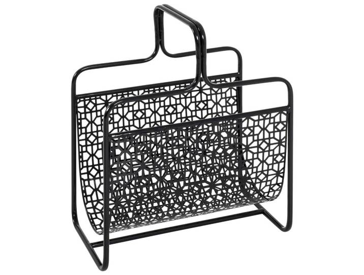Zeitungsständer, Schwarz, Metall, 37x45x22 cm, Tragegriffe, Wohnzimmer, Kleinmöbel, Zeitungsständer