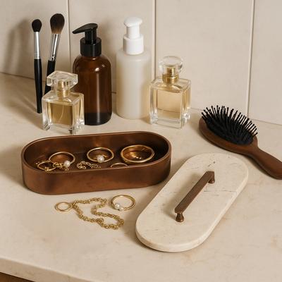 Sagebrook Home "Travertine and Metallic Decorative Box with Lid - 12"", Tan & Bronze - 12.0"""