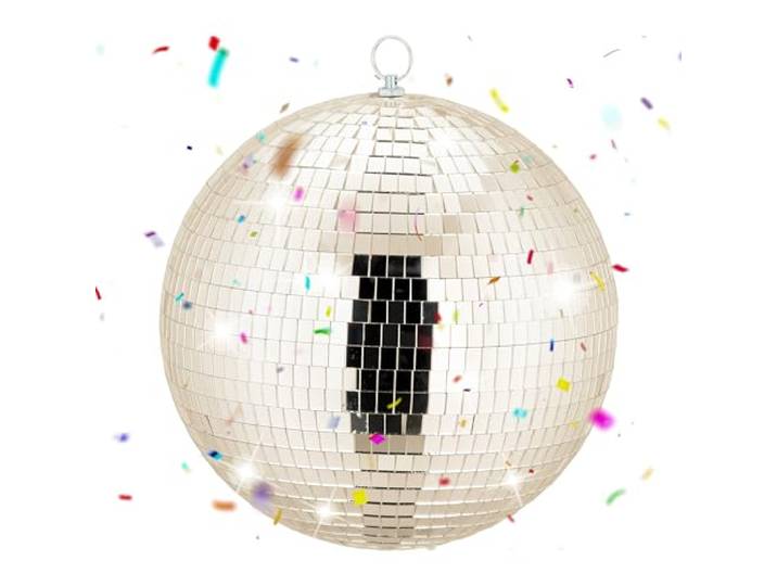 Boule disco Relaxdays\, Ø 25 cm\, boule décorative à suspendre\, boule de fête avec œillet\, boule disco\, champagne