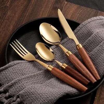 Lush Living Finds Western Flatware Spoon Suit Sapele Wooden Dishwasher Safe Kitchen Item gold