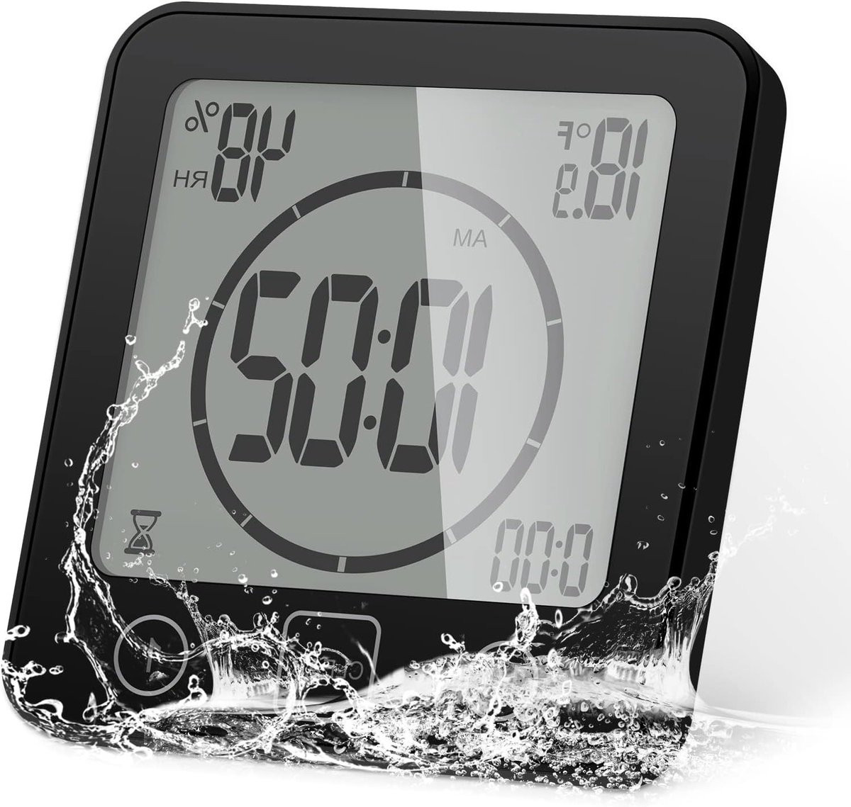 Waterdichte Doucheklok met Groot LCD Display, Temperatuur- en Vochtigheidsweergave en Timer voor Badkamer en Keuken