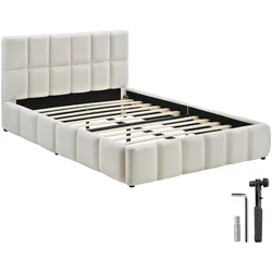 TecTake GmbH tectake Polsterbett Shirley mit Lattenrost, Belastbarkeit 250 kg - 140 x 200 cm Teddy creme