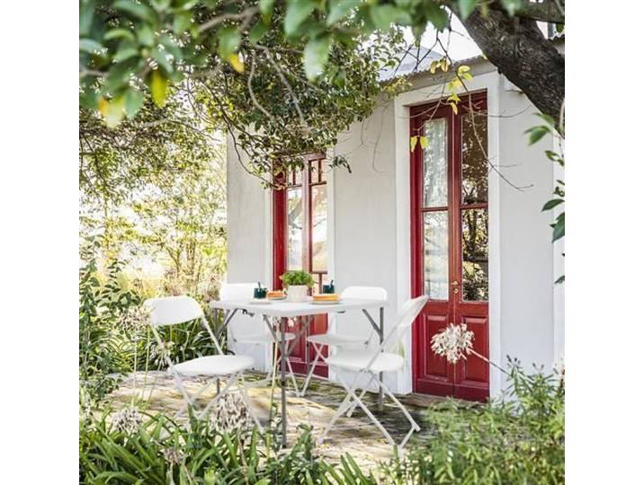 ENSEMBLE TABLE CHAISE DE JARDIN table + 4 chaises pliable facile à ranger blanc