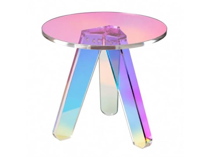 Runder irisierender Acryl-Beistelltisch für Wohnzimmer, Schlafzimmer, Balkon