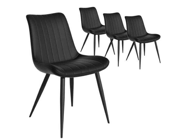 YLGJ&TIDY Kunstleder Stühle 4er Set für Esszimmer Wohnzimmer Küche Gepolstert mit Rückenlehne Metallbeinen Hochwertige Stühle Morden Esszimmerstühle Polsterstuhl Weich Wohnzimmerstuhl (Black, 4PC)