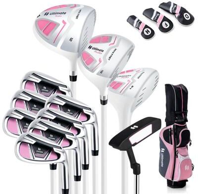 Costway Women's Complete Golf Club Set Right Hand with Rain Hood-Pink