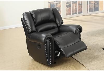 Esofastore Black Finish 1pc Manual Recliner Faux Leather Upholstered Nailhead Trim