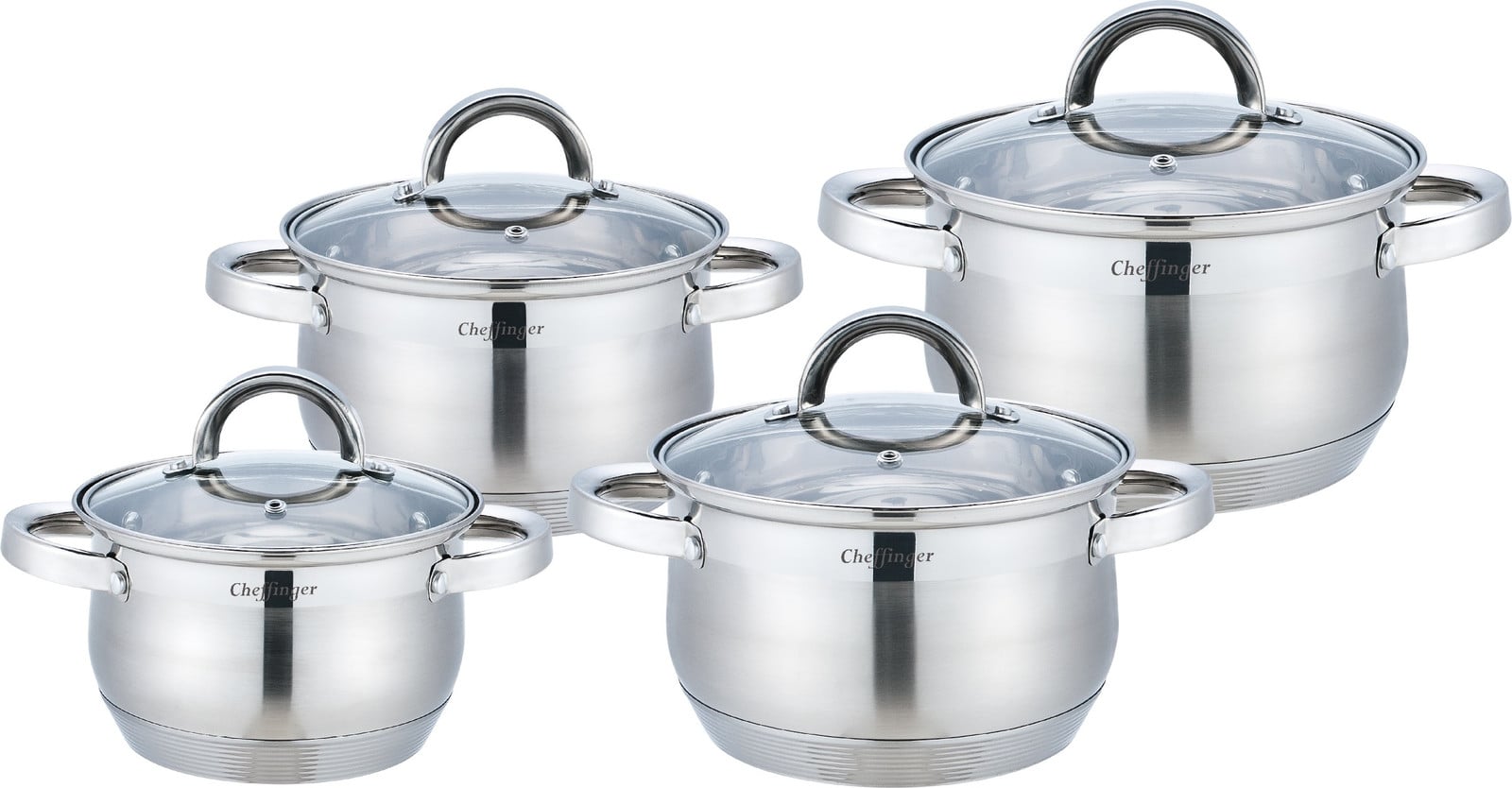 Cheffinger 8-delige roestvrijstalen kookset met deksels voor inductie, 16/18/20/22 cm