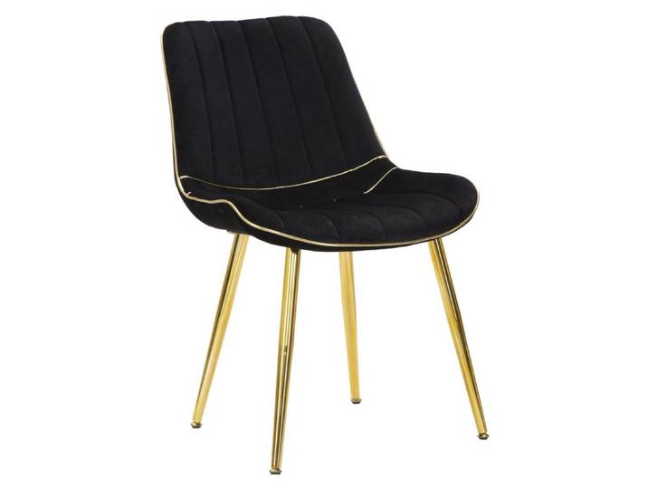 Chaise Paris noire et or en velours avec pieds dorés – lot de 2