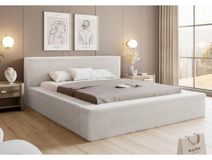 Compleo Polsterbett gemütlich, Designerbett, komfortables Bett, gepolstertes Kopfteil mit Bettkasten