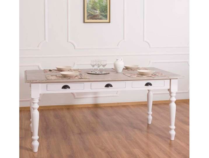 Landhausstil Esstisch mit Schubladen weiß 180 cm