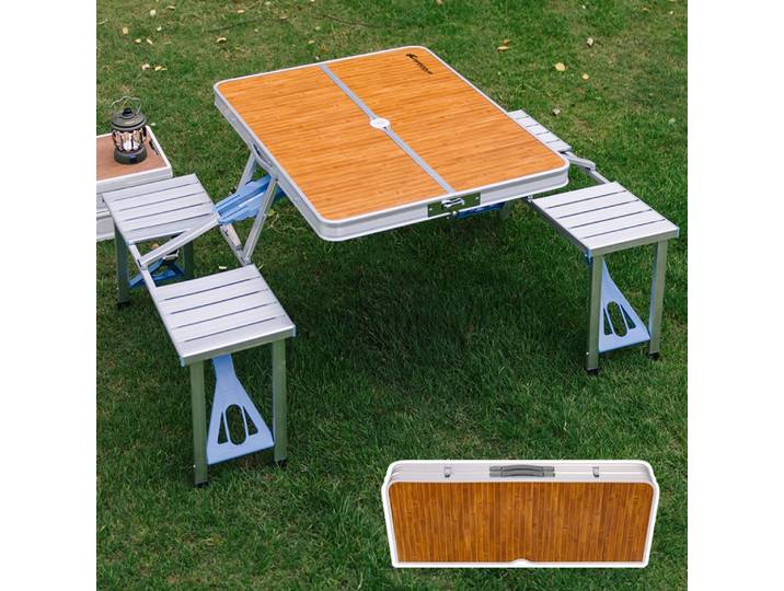 Ensemble de chaises et table pliantes en aluminium, intégré, portable, pour barbecue, pique-nique, jardin, fête, plage, randonnée, voyage, 85x67cm, 9.1kg