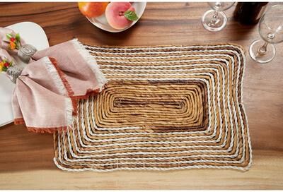 ARCILLA ELEMENTAL Rectangular Braided Natural Water Hyacinth Placemats Set of 4 20 x 14 Each