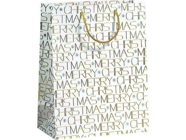 Geschenktasche White Christmas - Farbe: weiss/gold - Material: Papier - 852