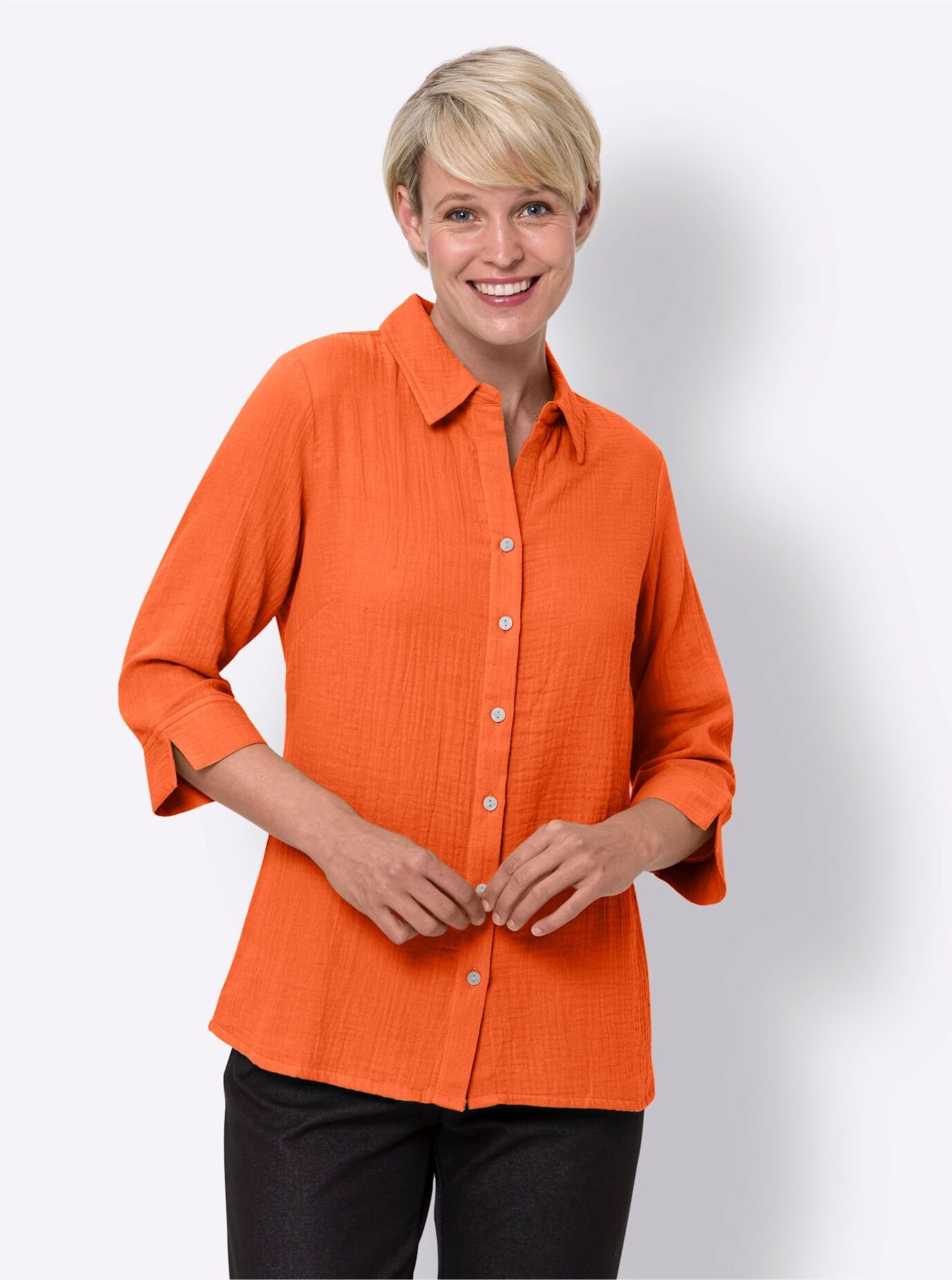 Hemdbluse CLASSIC BASICS, Damen, Gr. 48, orange, 100% Baumwolle, unifarben, Blusen Hemdbluse orange 48