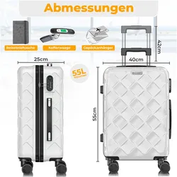 Kesser  Reisekoffer ABS Hartschalenkoffer 360° Rollen, inkl. Zahlenschloss & Kofferwaage, Koffer, Weiss
