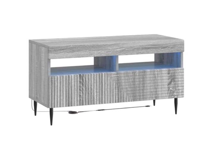 KTHLBRH TV-Schrank Sonoma aus Holz, Grau Integrierte LED-Leuchten, 90 ° umkehrbare Anschlüsse, großer Raum, schlankes Design, Verwendung im Innenbereich