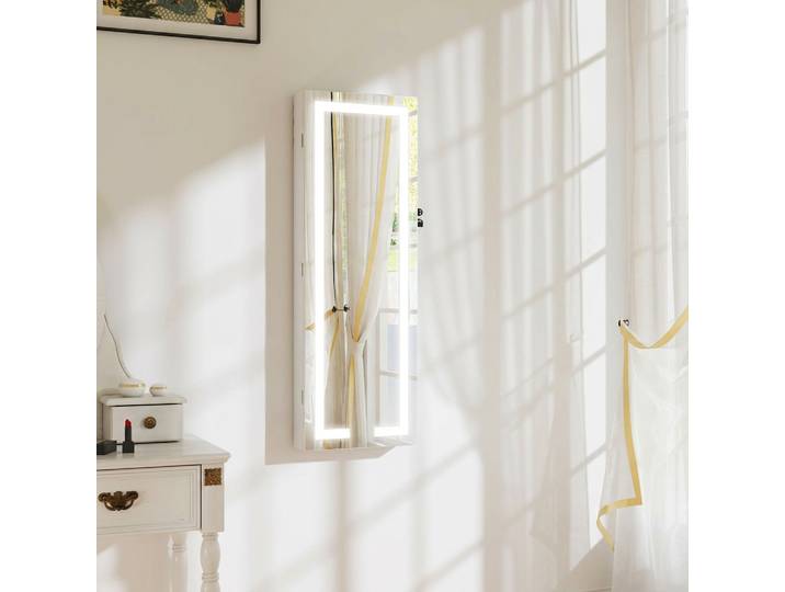 HOMCOM Armoire à Bijoux Murale Verrouillable avec Miroir Blanc