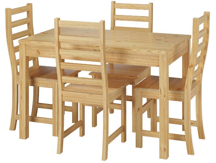 Schöne Holz-Essgruppe mit Tisch 120x75 und 4 Stühlen Kiefer Massivholz