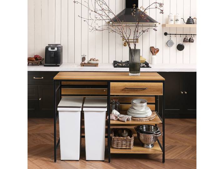 Armoire de cuisine avec étagères ouvertes 120x90x45cm SoBuy FSB71-PF Chariot de cuisine avec plaque chariot de service avec rouleau et tiroir