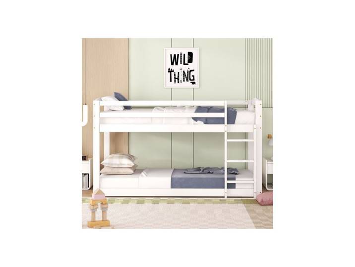 Lit superposé - OKWISH - 90x200cm - Cadre en pin - 2 places - Blanc