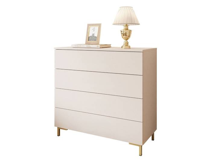 KOMMODE LINA KASCHMIR 4S mit Schubladen und LED-Beleuchtung Goldene Beine