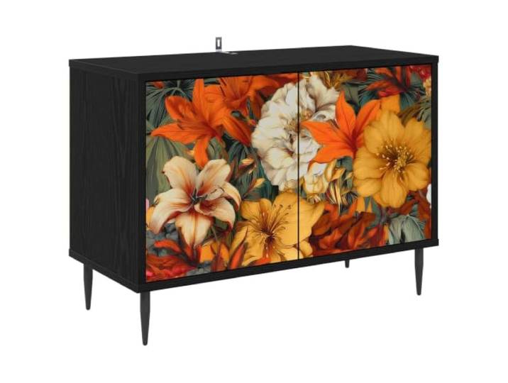 HFXHIJXQ TV-Schrank Schwarz Eichen-Optik69x33x50,5 cm Fernsehtisch Kompakter Medien-Schrank mit 2 Türen fürWohnzimmer und Schlafzimmer, erhöhte Füße für einfache Bodenreinigung.