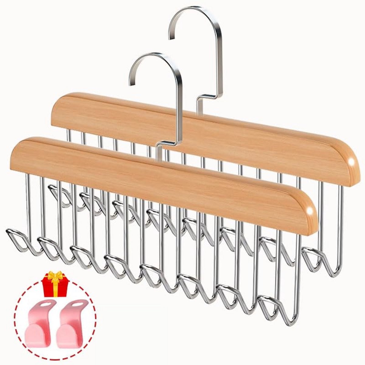 Houten Multifunctionele Niet-Slip Riemhouder voor Kast - 2 Stuks met 16 Haken