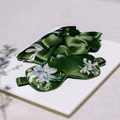 kimandono.com Yuri Washable Silk Self Care Set: Floral Kimono & Eye Mask - olive