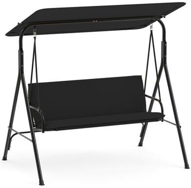 Costway 3-Seat Patio Swing Chair with Adjustable Canopy & Removable Cushion-Black