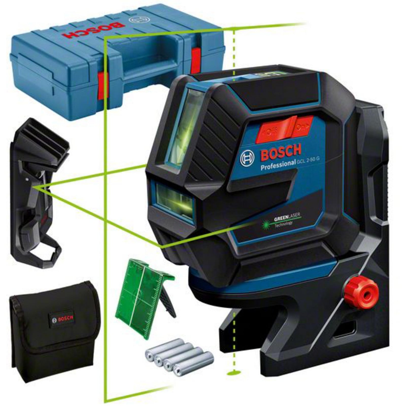 Bosch Professional Kombilaser GCL 2-50 G met plafondklem en gereedschapskoffer